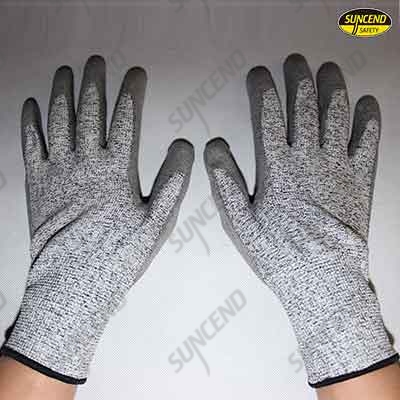 HPPE liner PU palm fit cut resistant work gloves 