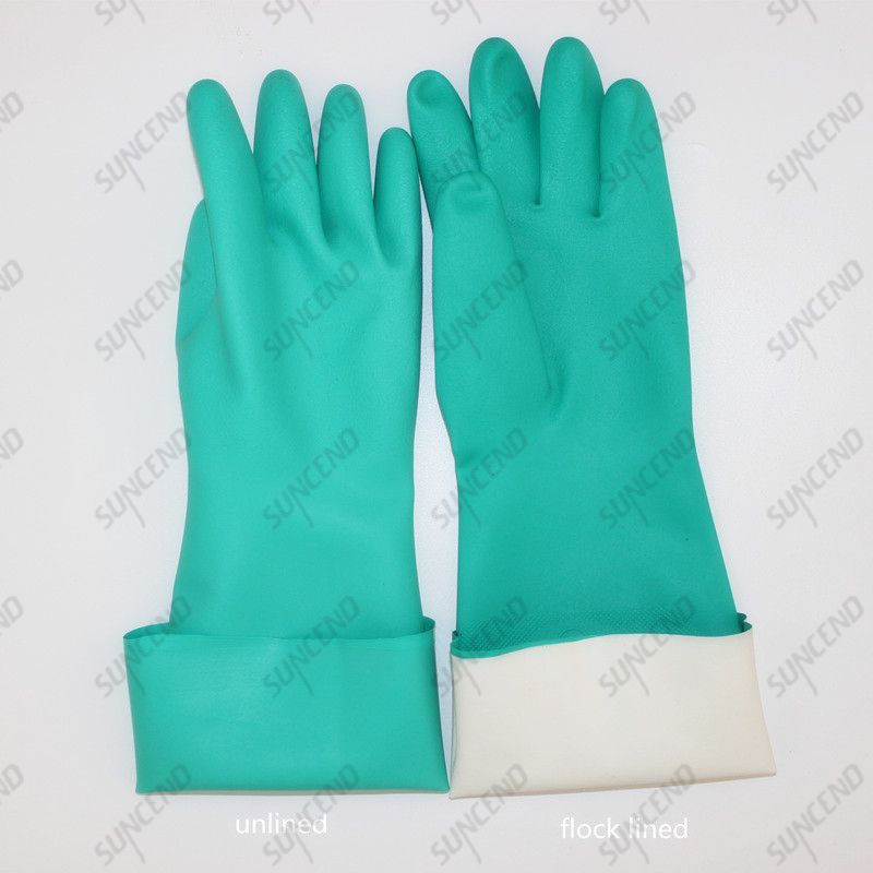 45cm/50cm Green Nitrile Chemical Resistant Working Gloves with Customized Liner