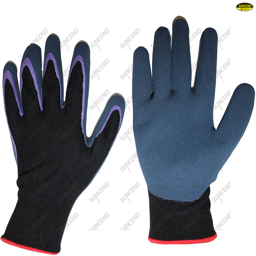 Grey nylon polyester sandy nitrile coated gloves