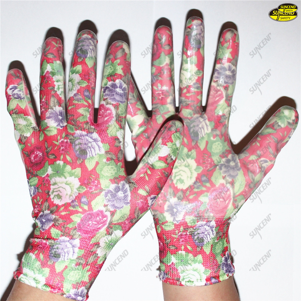 Smooth nitrile palm coated colorful liner safety gloves