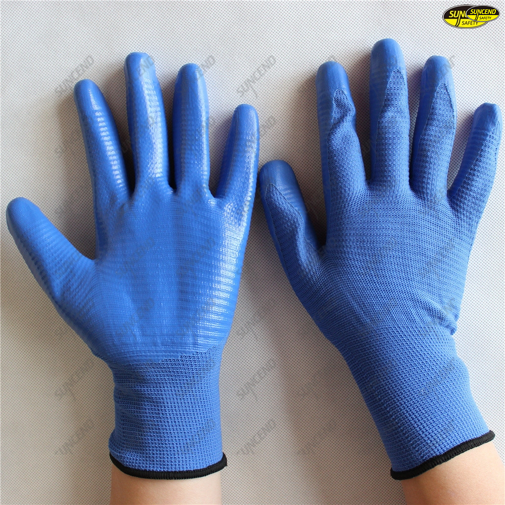 Polyester liner smooth nitrile working gloves