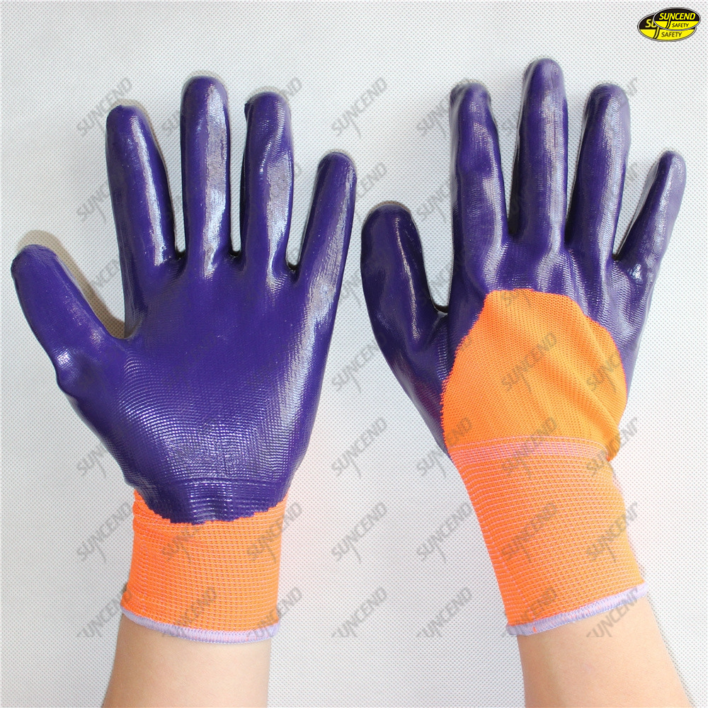 3/4 smooth nitrile coated polyester liner safety work gloves
