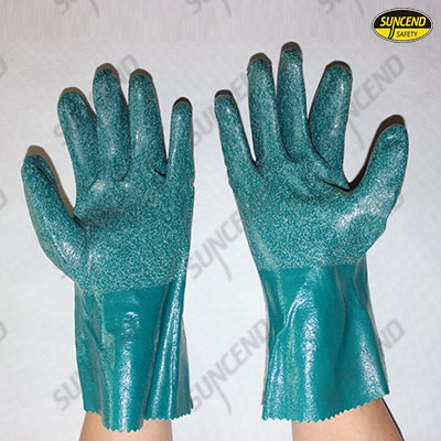 Green latex fully dipped long cuff anti-slip work gloves
