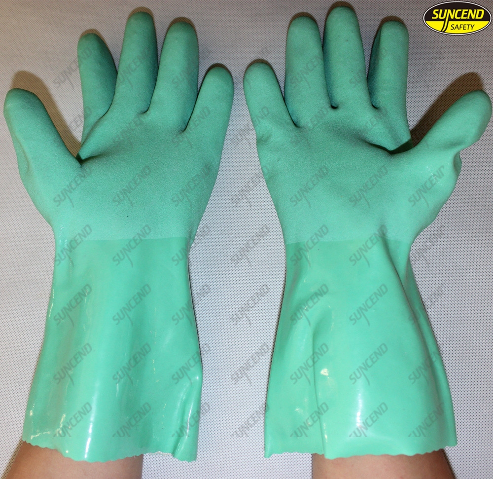 PVC double dipped sandy finish anti acid waterproof long gloves