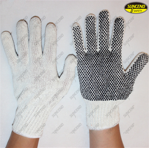 PVC dots coated cotton knitted hand safety work Gloves
