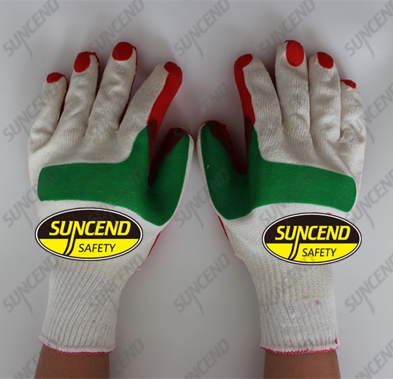 10g polycotton red green laminated rubber construction gloves