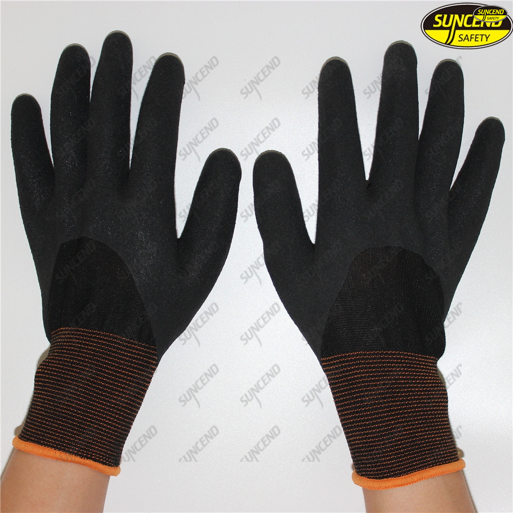 Black nitrile 3/4 coated anti slip good grip work gloves