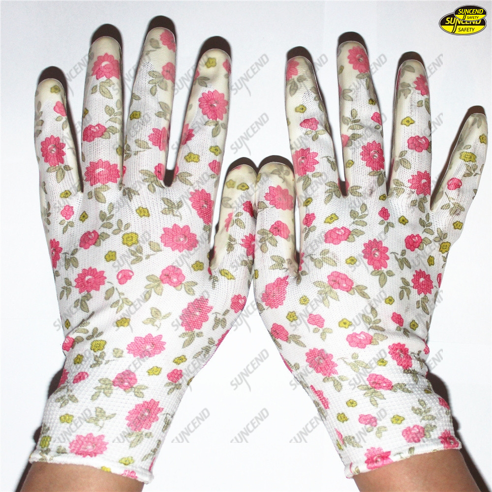 Palm nitrile smooth polyester liner safe hand gloves