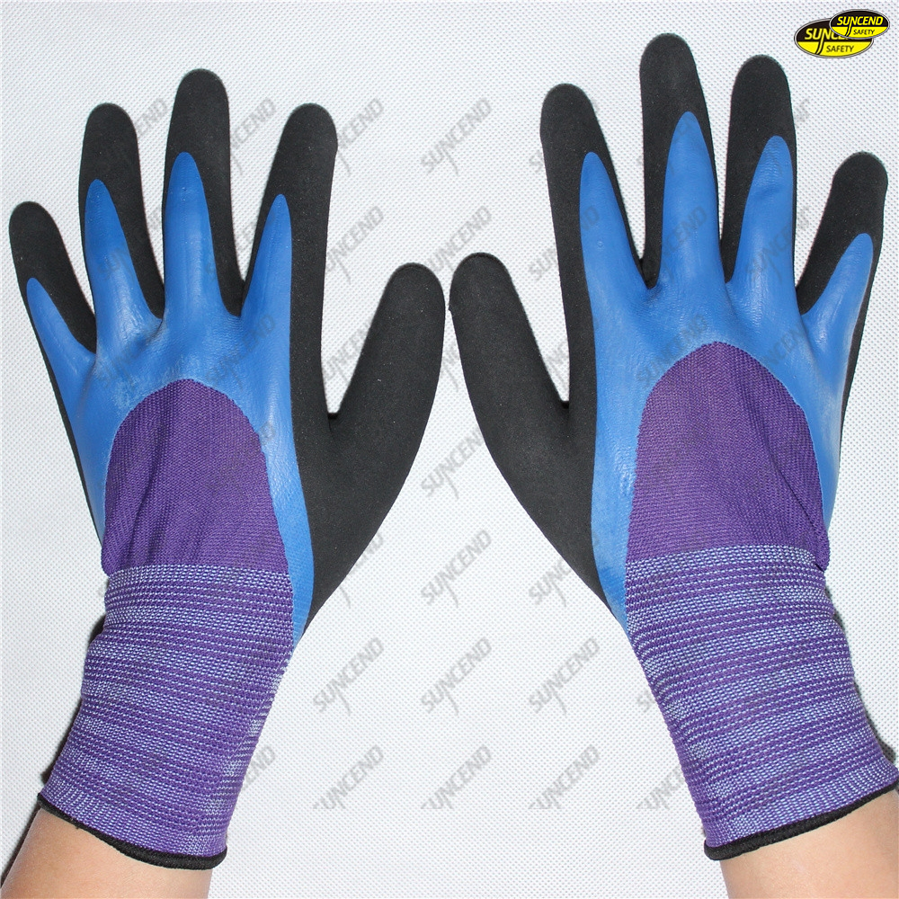 Sandy finished double nitrile dipped safety working gloves