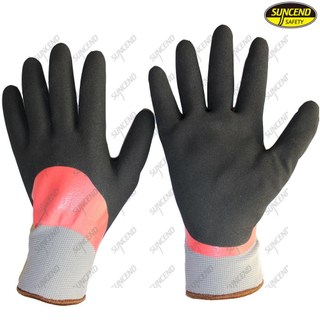 Nitrile double coated sandy finish oil resistant work gloves