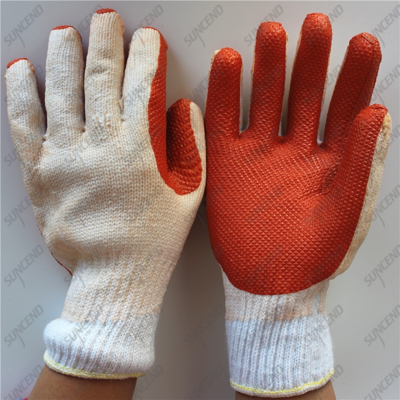 7 gauge cheap white cotton yellow rubber crayfish gloves for South Africa