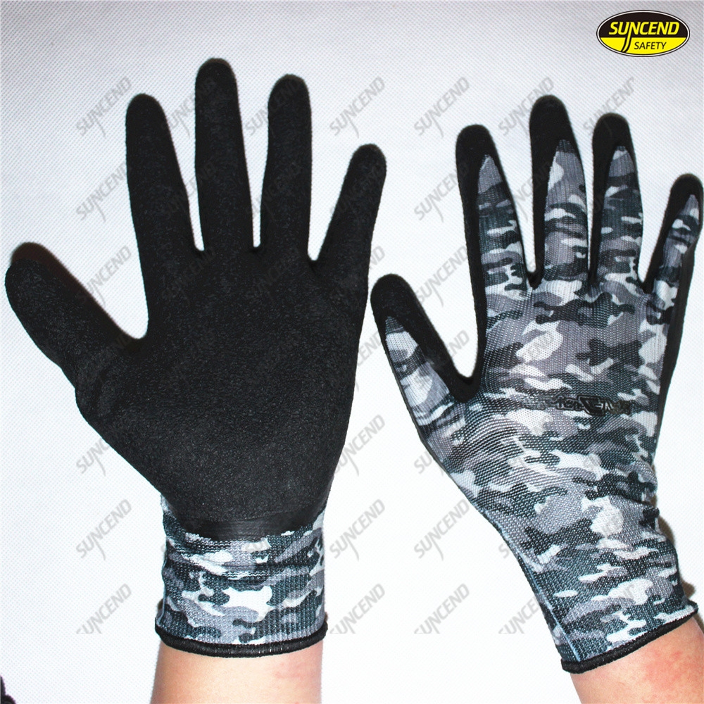 Mechanic working latex dipped crinkle finished hand job gloves