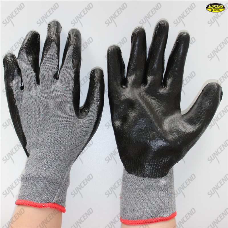 Winter oil resistant 10 gauge polycotton micro foam black nitrile gloves