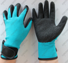 13g polyester black crinkle latex gloves with wrist strap