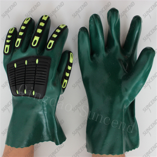 Anti vibration TPR back cotton liner sandy PVC coated gloves