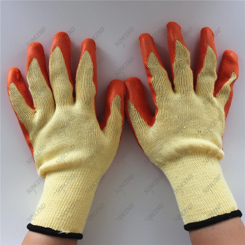 Yellow yarn polyester crinkle palm latex construction working winter gloves