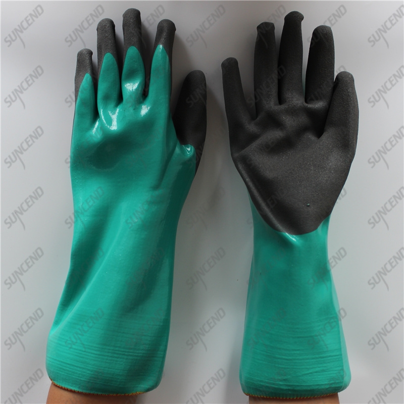 Fluorescent yellow HPPE cut resistant double dipped sandy nitrile gloves