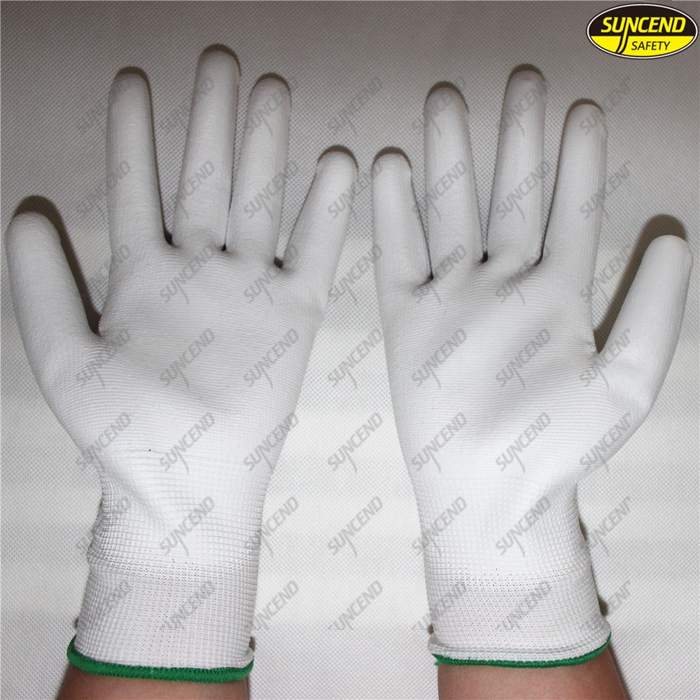 White PU coated hand protective safety work gloves