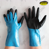 Blue nitrile fully dipped black sandy palm work gloves 