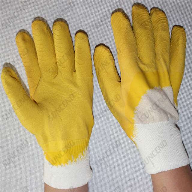 13 gauge polyester full coated yellow corrugated gripper latex gloves