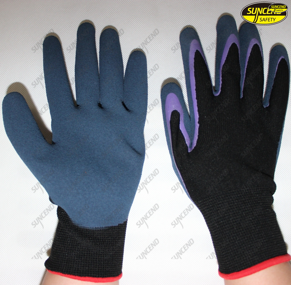 Grey nylon polyester sandy nitrile coated gloves