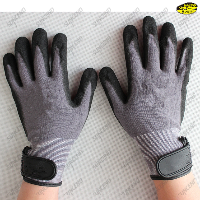 Hand protection acrylic terry liner sandy nitrile gloves
