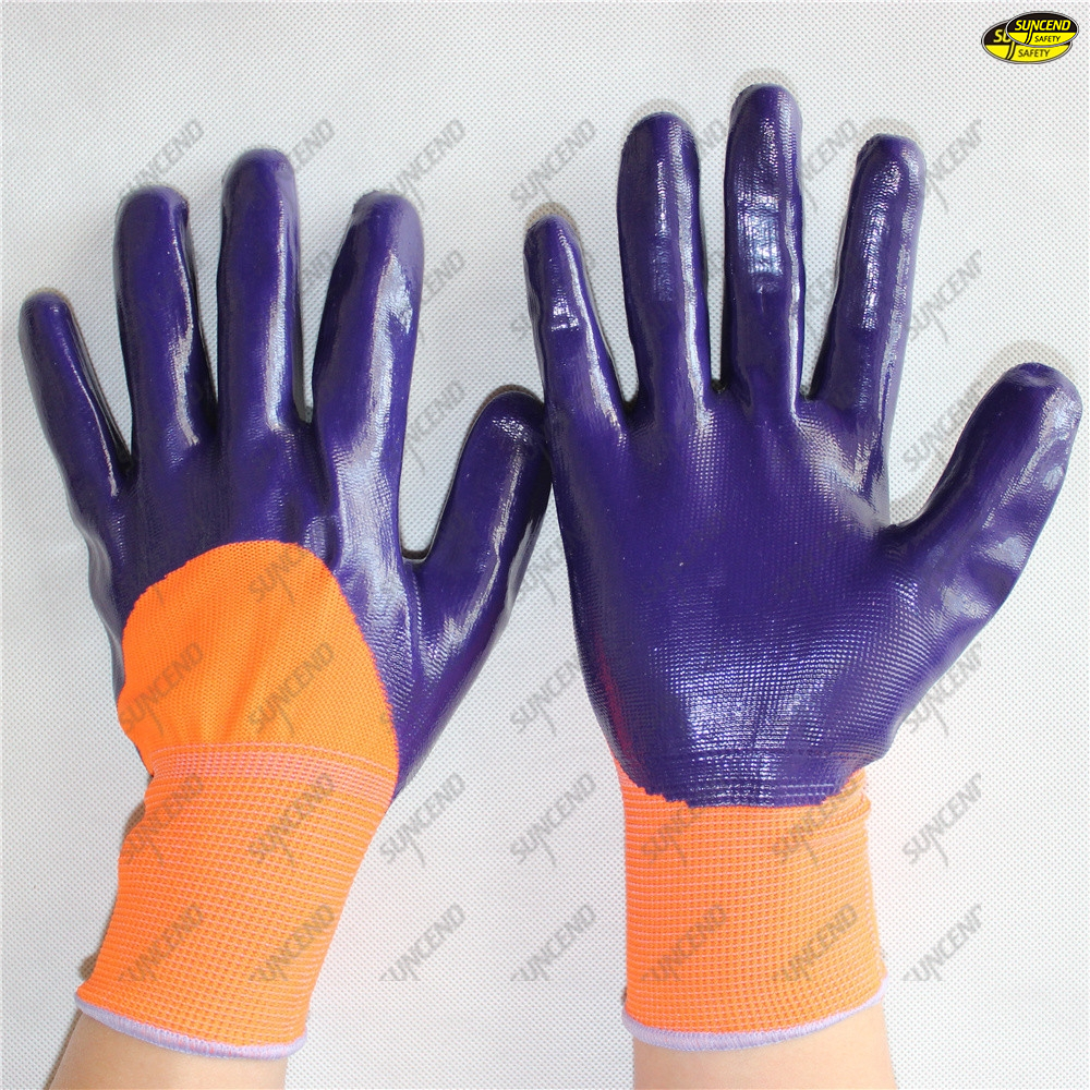 3/4 smooth nitrile coated polyester liner safety work gloves