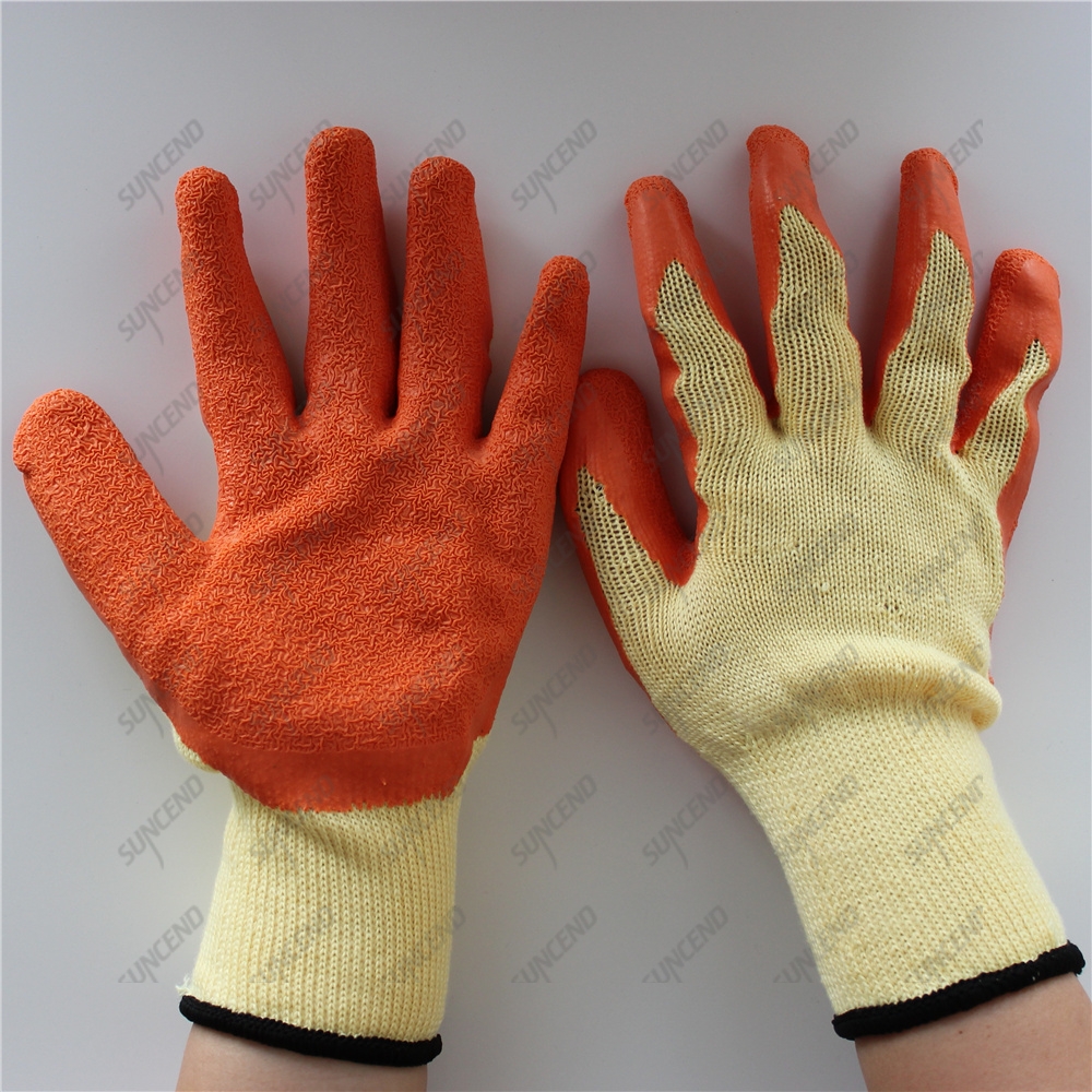 Yellow yarn polyester crinkle palm latex construction working winter gloves