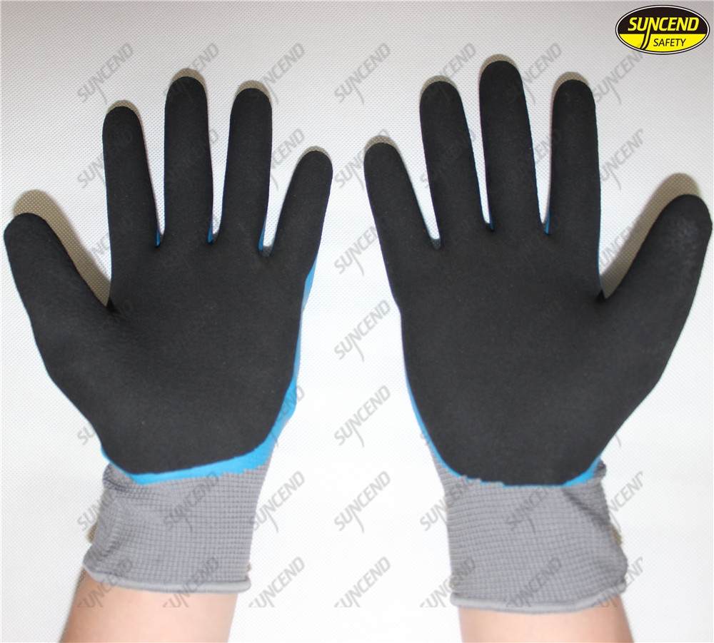 Safety hand work nitrile double coated sandy gardening gloves