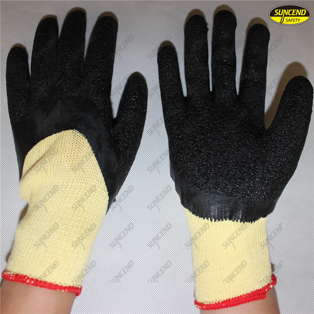 Polyester liner 3/4 latex coated crinkle finish work gloves