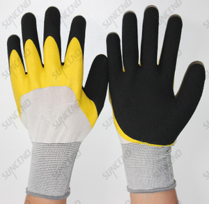Best Popular Color Safety Glove with Yellow Latex Double Dipped Foam Finish