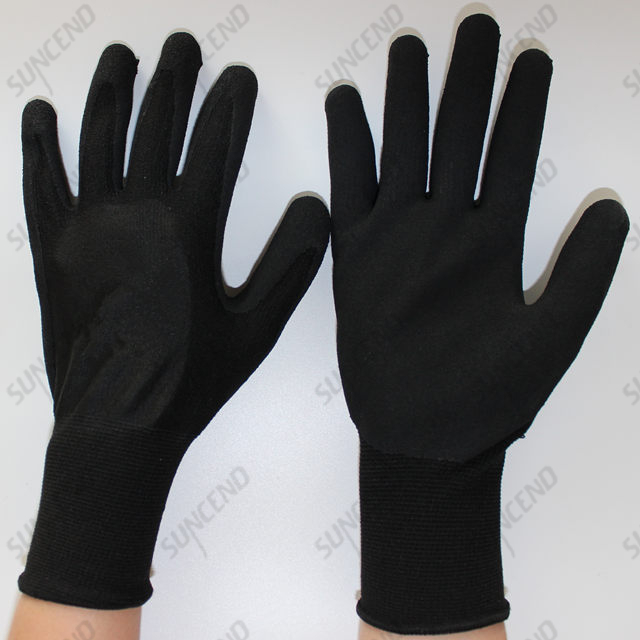 Black Nitrile Palm Coated Nylon/polyester Liner Sandy Work Gloves