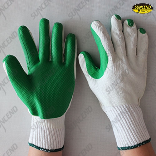 Green Rubber palm coated bleached white liner gloves