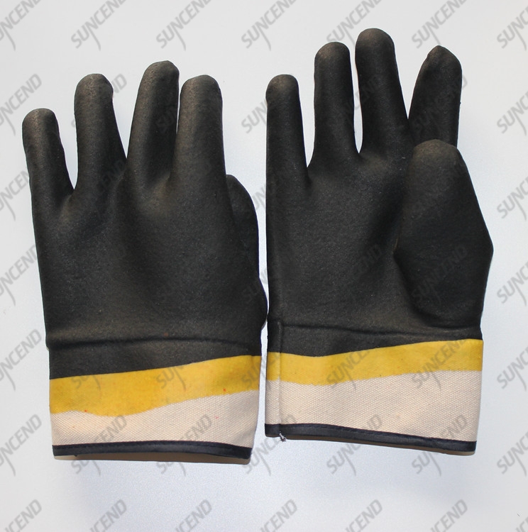 PVC fully coated sandy finish jersey liner gloves with safety cuff