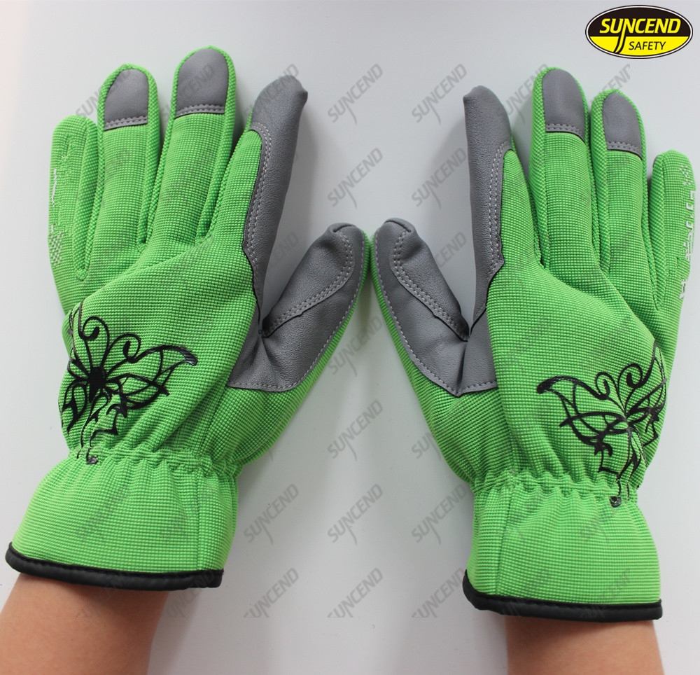 Oil resistant finger reinforced polyester synthetic leather palm safety hand wor