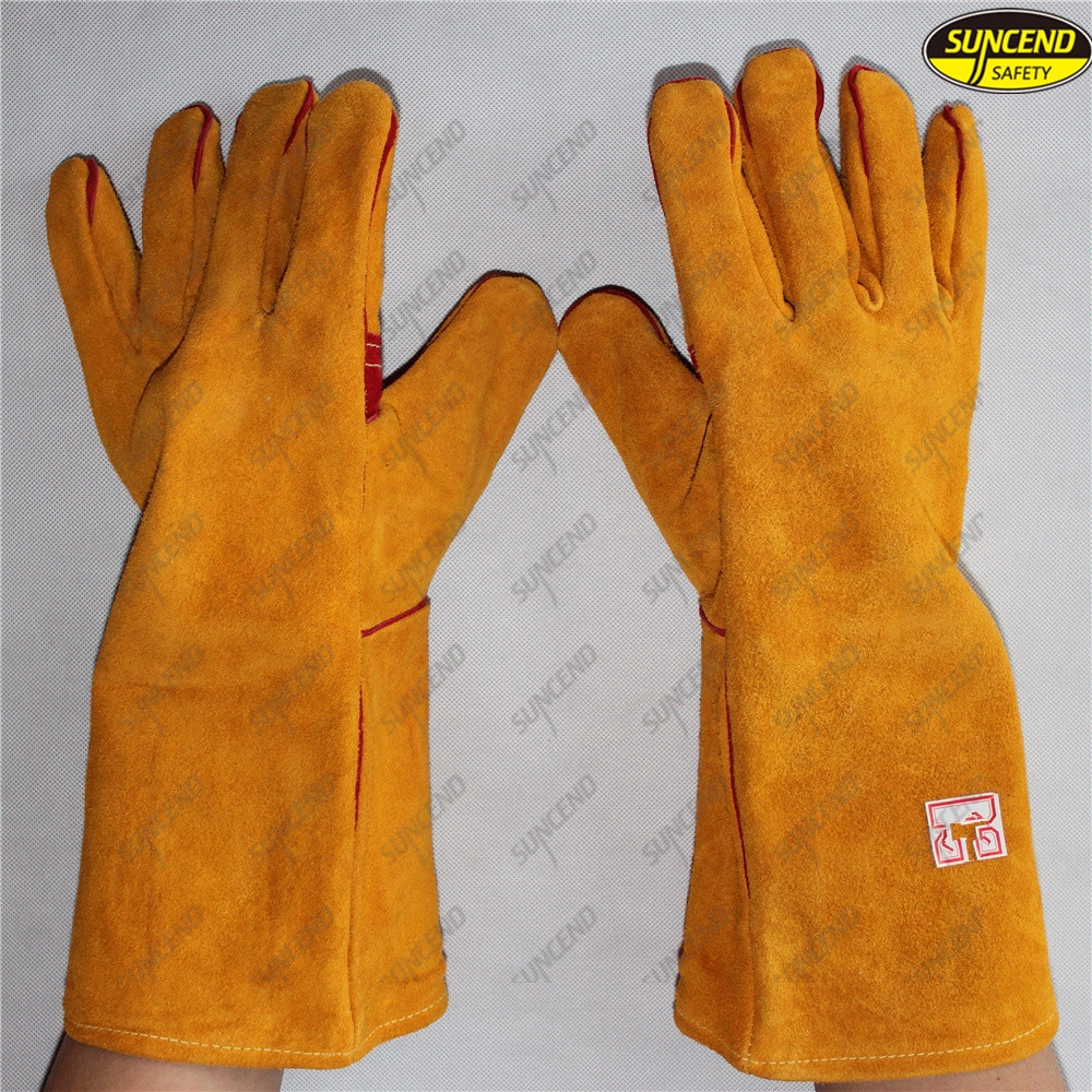 Long welding heat resistant cow leather gloves