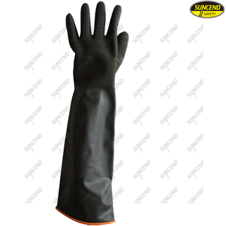 Custom logo long black crinkle latex working gloves